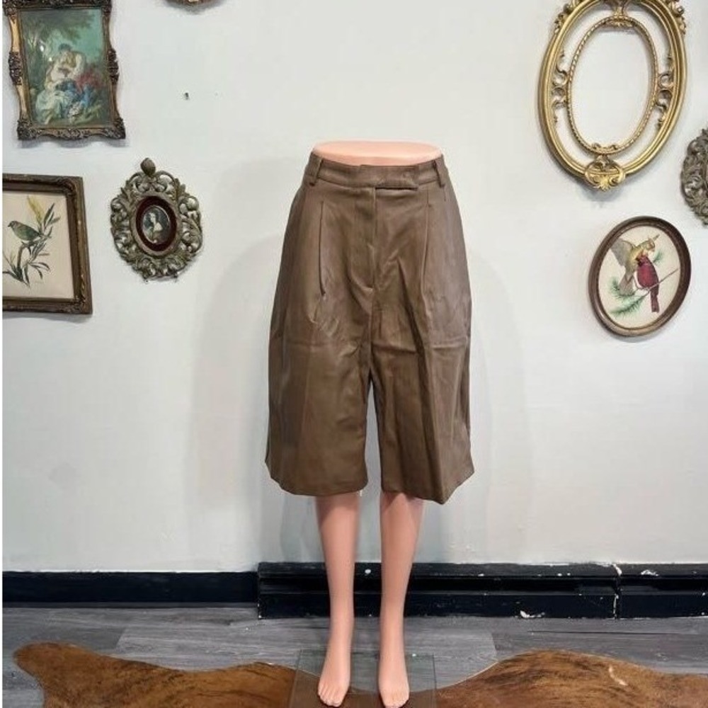 Frankie Shop Women's Faux Leather Pleated Shorts in Camel - Size S